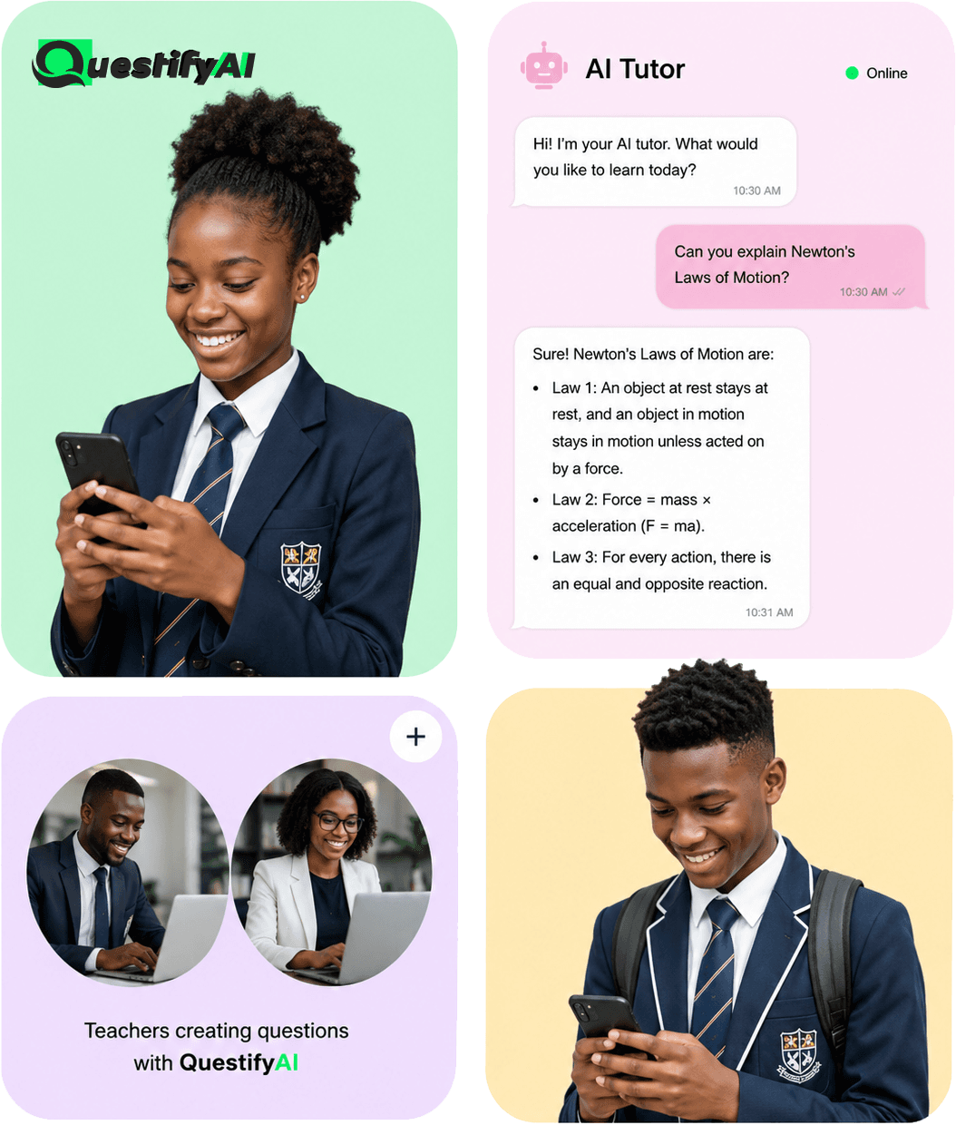 QuestifyAI — students, AI tutor, and teachers on one platform